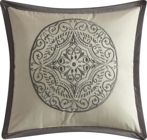 Miniatura 8 de Grand Avenue - Juego de edredón de damasco de patchwork plateado/marfil, 8 piezas, funda de almohada de jacquard, falda de cama, almohada
