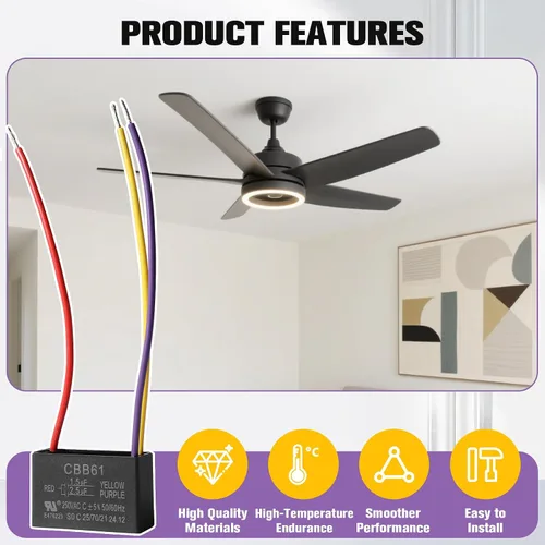 Miniatura 5 de Podoy CBB61 Condensador para ventilador de techo para New TECH 1.5uf 2.5uf 250V AC 3 Wire.