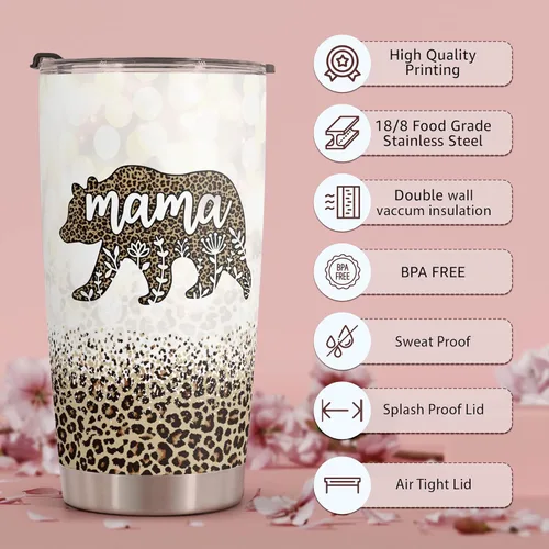 Miniatura 3 de Macorner Día de la Madre, regalos de cumpleaños para mamá, nana de hija e hijo, regalos de Navidad para mujeres y abuelas, vaso de oso de acero
