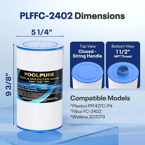 Miniatura 2 de POOLPURE Filtro de spa que reemplaza a Watkins 303279, PFF42TC-P4, 5CH-37, 78460, FC-2402, Lifesmart, Freeflow, AquaTerra, Hydromaster, Grandmaster