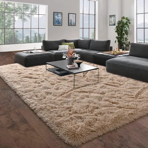Miniatura 3 de DweIke - Tapete de pelo alto y esponjoso para sala, dormitorio, habitación de niños, guardería y cabecera, tapete extragrande, antideslizante y Gris