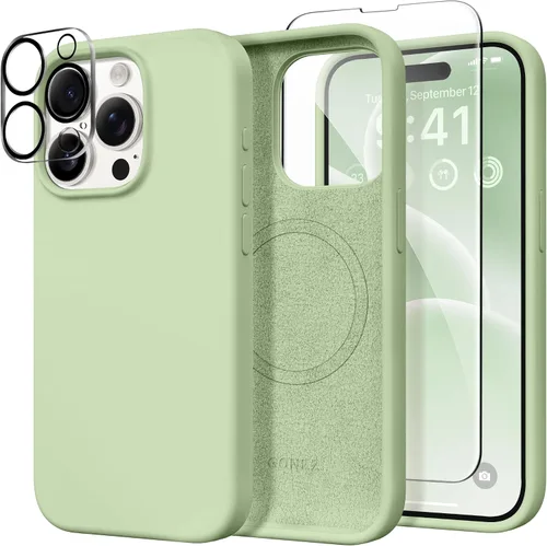 Miniatura 275 de GONEZ Funda de silicona para iPhone 14 Pro Max, compatible con MagSafe, con protector de pantalla + protector de lente de cámara, silicona líquida a