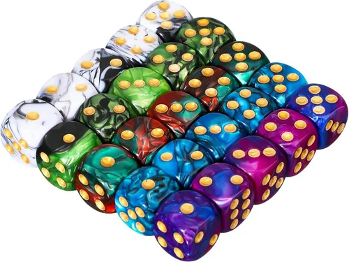 Miniatura 10 de TecUnite Juego de 25 dados poliédricos de 6 lados con bolsa negra compatible con actividades de tabla, fiestas, aprendizaje de matemáticas y otros