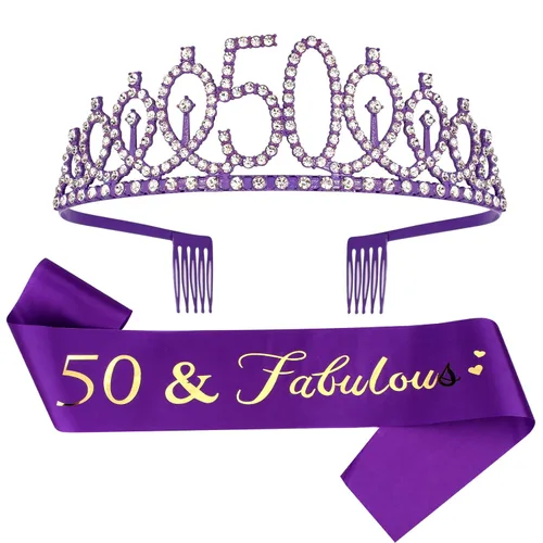 Miniatura 57 de CIEHER Corona de cumpleaños de 10 años, banda + juego de alfileres de perlas - Decoraciones y regalos para favores de fiesta de cumpleaños de 10 10º