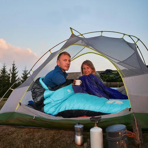 Miniatura 7 de Saco de dormir de plumón de 32/15 grados F, 550/650 plumón de potencia de relleno de plumón para clima frío, saco de dormir para adultos