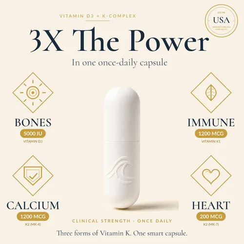 Miniatura 4 de Vitamina D3 de flujo natural con complejo K2 - 5,000 UI D3 + Complejo K completo (K1, MK-4, MK-7) + FOS - Apoyo óseo, corazón e inmunológico