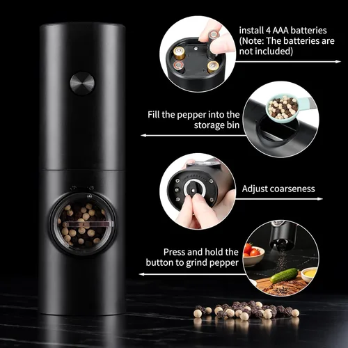Miniatura 6 de Gulex Molinillo eléctrico de pimienta alimentado por batería, 1 paquete/2 unidades, molinillo de pimienta automático con luz LED, grosor ajustable