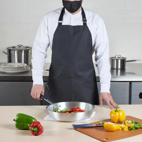 Miniatura 3 de Restaurantware Delantal de cocina de 32 x 26 pulgadas, 1 delantal de chef ignífugo, correas ajustables para el cuello para hombres y mujeres, Negro