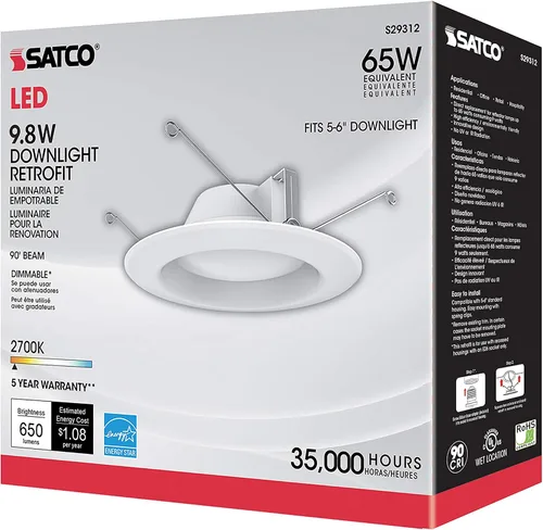 Miniatura 5 de Satco S29312 - Foco LED de 9,8 vatios retrofit 2700K blanco cálido regulable 120 voltios 12 piezas