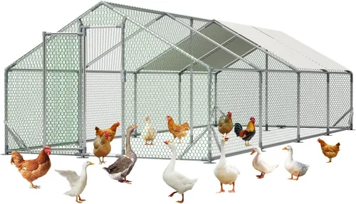 Miniatura 8 de Gallinero de metal de 13 x 10 x 6.56 pies, jaula grande para aves de corral para 10 a 20 pollos, gallinas y conejos, casa de pato con cubierta