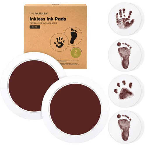 Kit de Huellas de Manos y Pies de Bebé Sin Tinta Redondo de 2 Piezas - Almohadilla de Tinta Sin Desorden para Recuerdo de Recién Nacido, Kit de