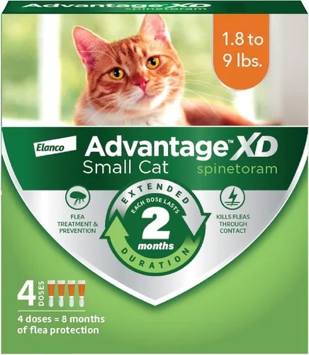 Advantage XD - Prevención y tratamiento de pulgas para gatos pequeños 1.8-9lbs. | 4 dosis tópicas, 2 meses de protección por dosis
