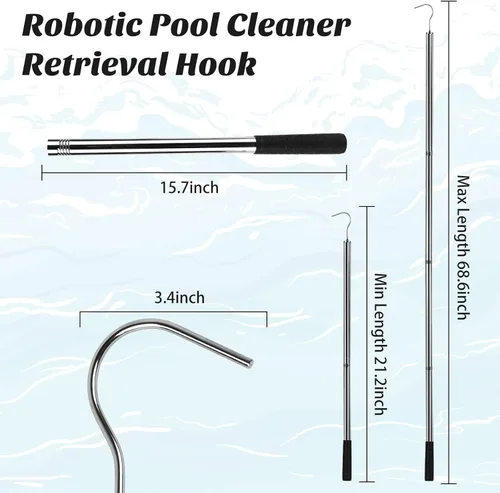 Miniatura 2 de Poste de limpieza de piscina de 68 pulgadas, gancho de accesorios de piscina con poste telescópico para agarrar el limpiador de piscina, robot