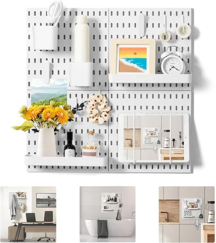 Miniatura 8 de VUSIGN Kit de organizador de pared combinado de tablero de clavijas, 4 piezas de tableros de clavijas y 17 accesorios modulares para colgar, kit