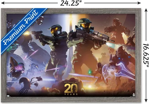 Miniatura 3 de Halo - Póster de pared de 20 años, 22.4 pulgadas de largo x 14.7 pulgadas de ancho, versión enmarcada de madera de granero