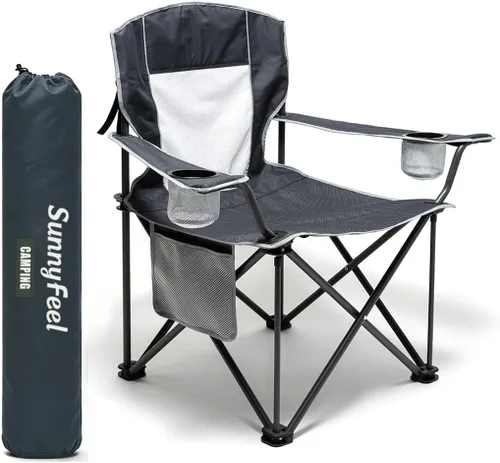 Miniatura 9 de SUNNYFEEL Silla de campamento plegable de gran tamaño de 500 LBS, sillas de jardín resistentes para adultos, color negro, portátil, plegable