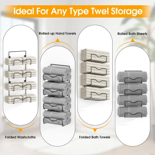 Miniatura 6 de Toalleros para baño, toallero montado en la pared, soporte para toallas de 6 niveles enrolladas o dobladas con estantes flotantes, portotoallas