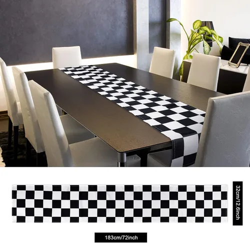 Miniatura 6 de Breling Paquete de 2 manteles de mesa a cuadros en blanco y negro con bandera de carreras de poliéster, para fiesta de té, suministros de picnic