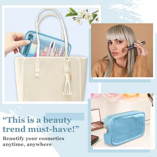 Miniatura 6 de izuzta Bolsa de maquillaje pequeña de nylon, linda bolsa de cosméticos mini, bolsa de mano preppy, bolsa con cremallera, Azul, Chico 2-Azul
