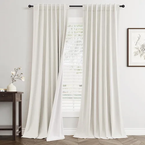 Miniatura 29 de Cortinas Opacas de Lino Beige Blanco de 84 Pulgadas de Largo, Juego de 2 Paneles para Sala de Estar y Dormitorio, Térmicas con Reducción de Ruido