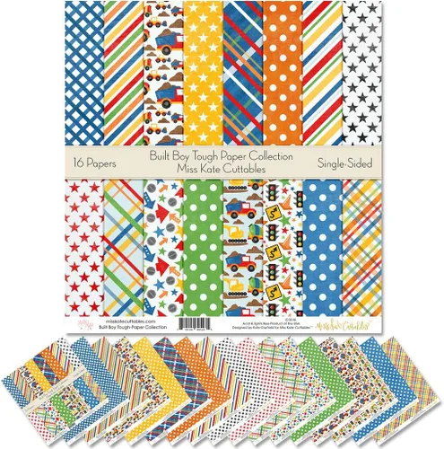 Paquete de papel de patrón – Built Boy Tough – Scrapbook Premium Specialty Paper de una cara de 12 x 12 pulgadas, colección incluye 16 hojas – por