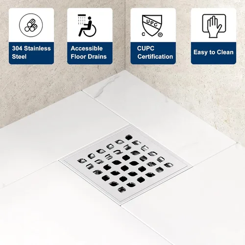 Miniatura 5 de Neodrain Desagüe de ducha cuadrado, rejilla de acero inoxidable 304 de 4 pulgadas y cuerpo de drenaje de PVC, rejilla con acabado de níquel Cepillado