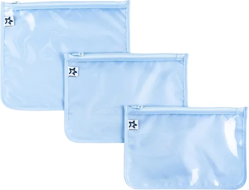 Tiny Twinkle Diaper Bag Organizing Pouches|3 Pack Mess-Proof Clear Front Travel Organizer Bags&TSA Approved Toiletry Bag Set for Baby and Mom Azul