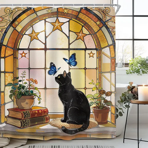 Miniatura 15 de SVBright - Cortina de regadera con diseño de gato para niños, 60 pulgadas de ancho x 72 pulgadas de largo, diseño de animales de dibujos animados