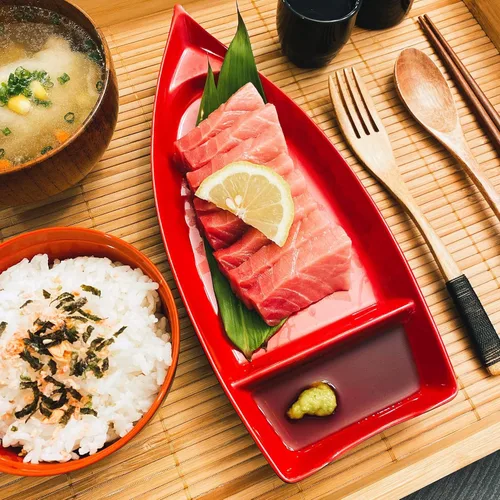 Miniatura 4 de JapanBargain Paquete de 2 platos de sushi con divisor, plato de sashimi japonés de 10 pulgadas, bandeja de aperitivos para salsa de soja, wasabi
