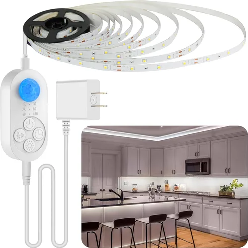 Luz con sensor de movimiento para debajo del gabinete, iluminación enchufable debajo del gabinete con atenuador, temporizador de retardo para