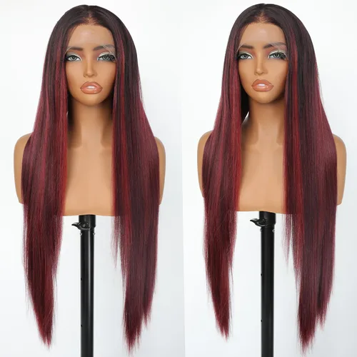 Miniatura 10 de SOKU 40" Super Long Straight Lace Front Wigs,13x6 Transparent Swiss Synthetic Lace Wig Pre Plucked,Natural Black Glueless Lace Front Wigs with Baby