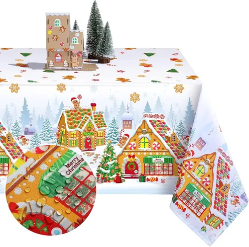 Tiamon Mantel de Navidad de Jengibre de 60 x 104 Pulgadas, Mantel Rectángulo Reutilizable de Hombre de Jengibre, Cubierta de Mesa de Árbol de