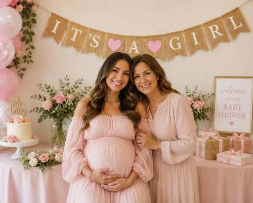 Miniatura 6 de Cartel de arpillera con texto en inglés "It's a Girl" para decoración de baby shower y fiesta de revelación de género (corazones rosa claro)