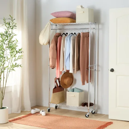 Miniatura 5 de Amazon Basics Perchero ajustable con doble barra, organizador de ropa colgante con ruedas, resistente, 36 x 14 x 72 pulgadas, negro