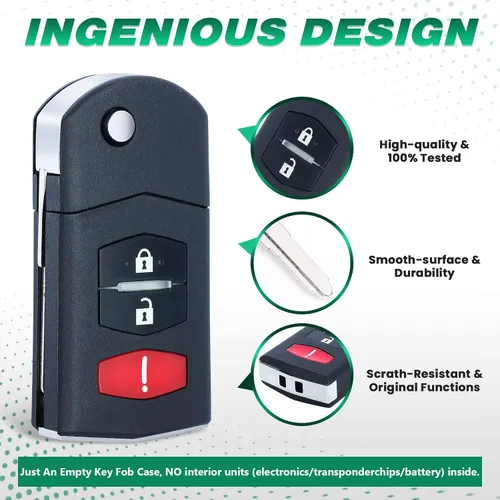Miniatura 4 de Beefunny Reemplazo plegable Flip Shell Remote Key Case Fob 3 Botón para Mazda 3 5 6 RX8 CX5 CX7 CX9 (1)
