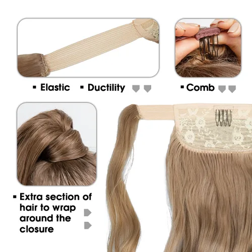 Miniatura 3 de CJL HAIR Extensión de cola de caballo de 18 pulgadas con cabello rizado y ondulado, clip de cola de caballo, peluca sintética falsa para mujeres