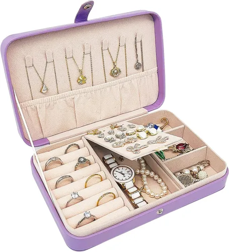 Joyero de viaje, mini organizador portátil con cremallera, de piel sintética sintética, pequeñas cajas de almacenamiento para anillos, aretes,