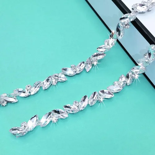Miniatura 9 de Adornos de diamantes de imitación de 1 yarda con elegante cadena de diamantes de imitación de cristal de perlas para decoración de bricolaje