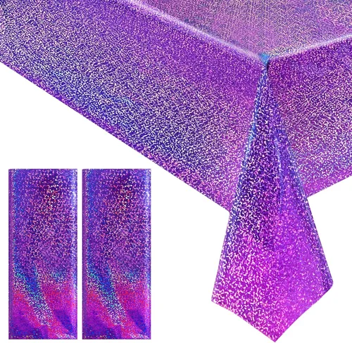 Miniatura 31 de 4 piezas de mantel de fiesta azul real holográfico de 40" x 108" con iridiscencia, mantel de plástico azul marino brillante para graduación, 4