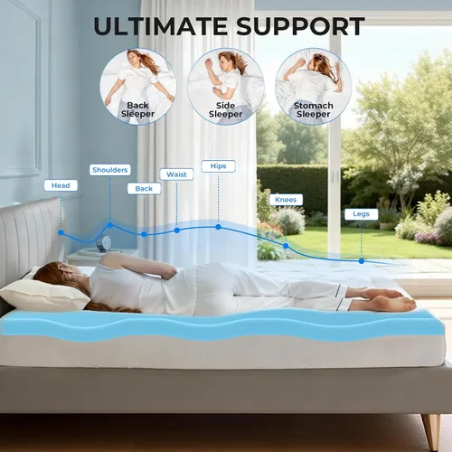 Miniatura 5 de OhGeni - Cubrecolchón de espuma viscoelástica de 2 pulgadas con funda, funda de cama suave con base antideslizante, mejorado con gel refrescante