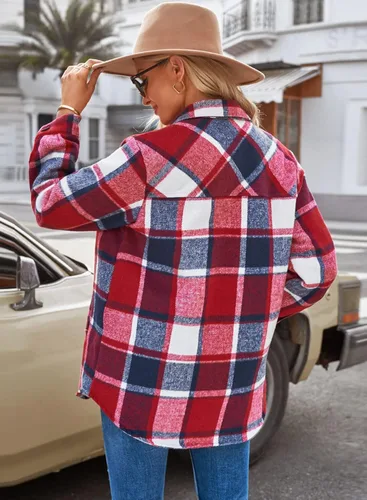 Miniatura 2 de GRAPENT Chaqueta acolchada con botones a cuadros de gran tamaño para mujer