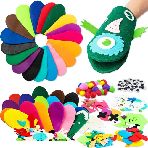 WATINC Kit de fabricación de marionetas de mano para niños, manualidades de arte, calcetines de fieltro, marionetas de monstruo, creativo, hazlo tú