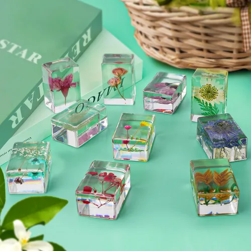 Miniatura 6 de 10 piezas de flor en resina espécimen prensado de flores pisapapeles en resina colección de muestras para escritorio, muestras de flores reales