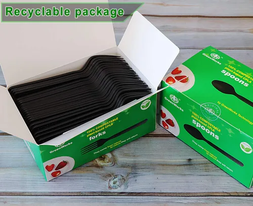 Miniatura 4 de GreenWorks 200 unidades de 100 tenedores y 100 cucharas compostables de alta resistencia, certificado BPI, juego de cubiertos grandes, alternativa a