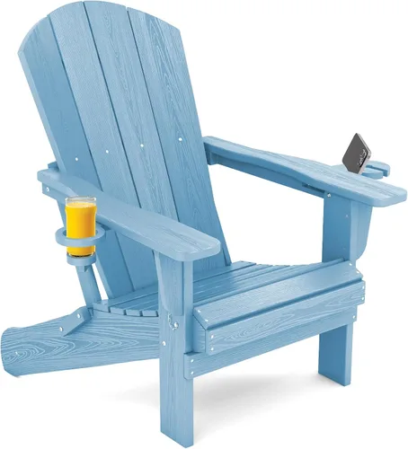 Miniatura 13 de SERWALL Silla Adirondack plegable, Silla Adirondack HDPE con textura de madera - gris