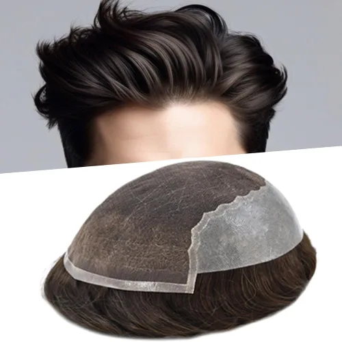 Miniatura 79 de Mens Toupee Human Hair Replacement System Swiss Lace Toupee For Men Hair Piece Protesis Capilar Mens Hairpiece 5X7#1 Jet Black 120% Density