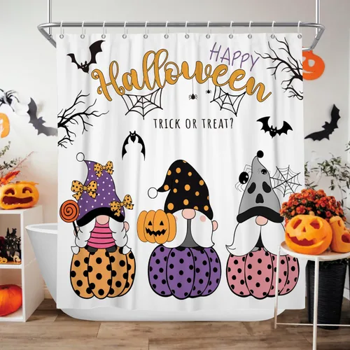 Miniatura 10 de Cortina de ducha de Halloween, calabazas aterradoras, cortinas de ducha para baño, noche de luna espeluznante, cortina de baño, casa cazada