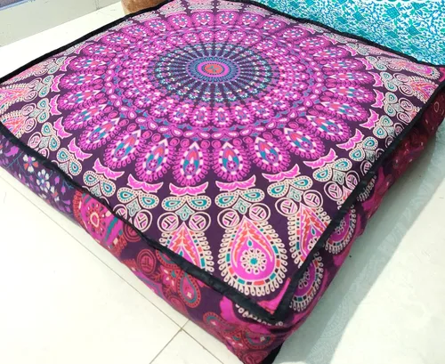 Miniatura 59 de CRAFT KALA Funda de cojín con diseño de mandala, funda de cojín para asiento, hippie, decorativo, bohemio, otomano, de algodón, indio, para sala