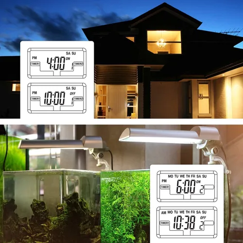 Miniatura 4 de BN-LINK Temporizador de luz digital para interiores, enchufe programable de 7 días con 2 salidas independientes de 3 clavijas, para lámparas