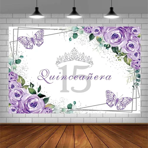 Miniatura 12 de Sendy Telón de fondo de quinceañera de 7 x 5 pies con membrillo de 15 años, suministros de decoración de fiesta de cumpleaños para niña, princesa